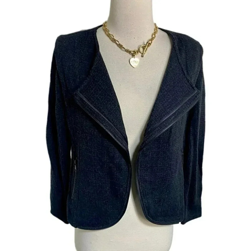 Nic +‎ Zoe blazer women's XS gray tweed zipper trim accents open jacket